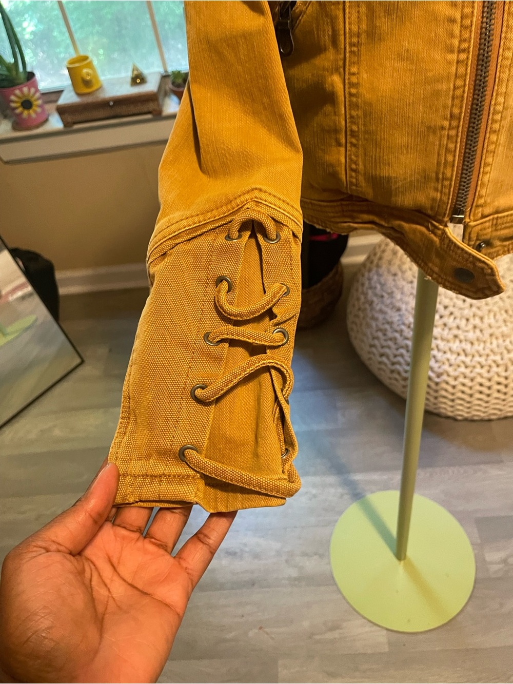 Free People Burnt Mustard Jean Jacket with Zip Front boho hippie - Picture 2 of 8
